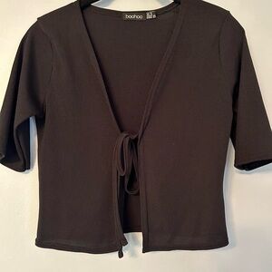 Tie Up Cropped Ribbed Cardigan